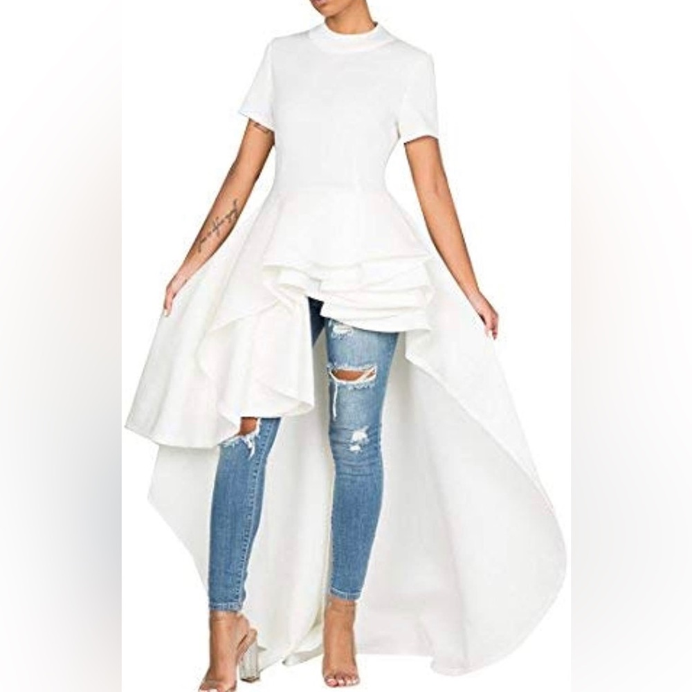 Ruffle High Low Asymmetrical Shirt